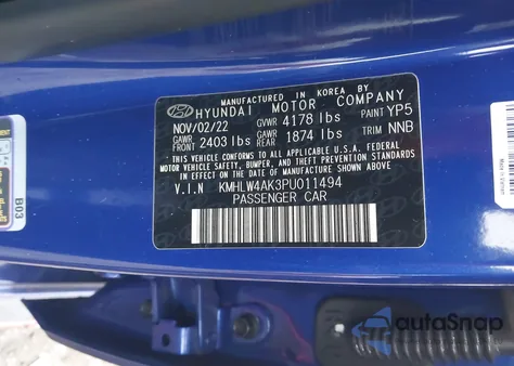 2023 Hyundai Elantra N z USA, uszkodzony, nr VIN KMHLW4AK3PU011494